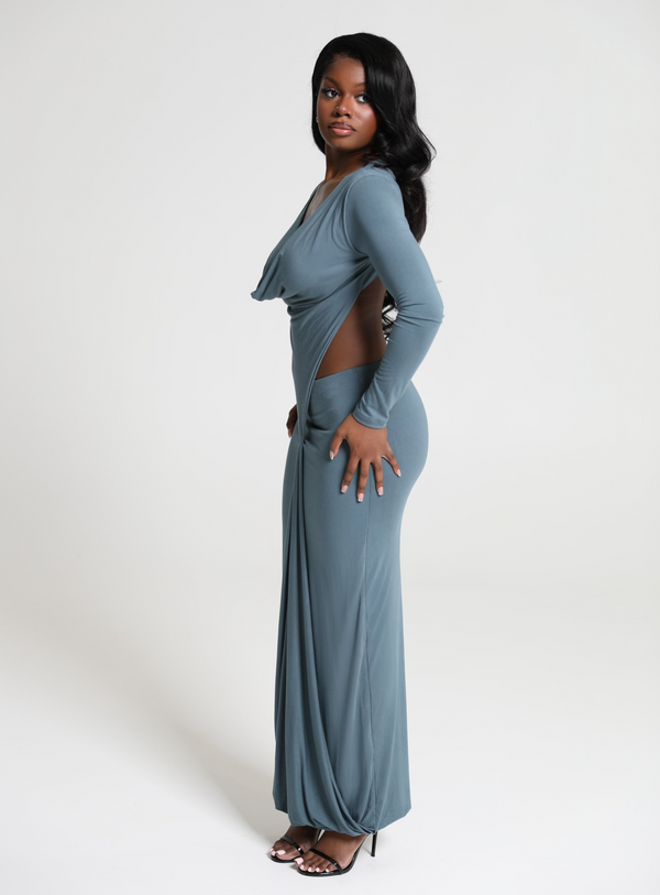 SELENE SLEEVED MAXI - SLATE